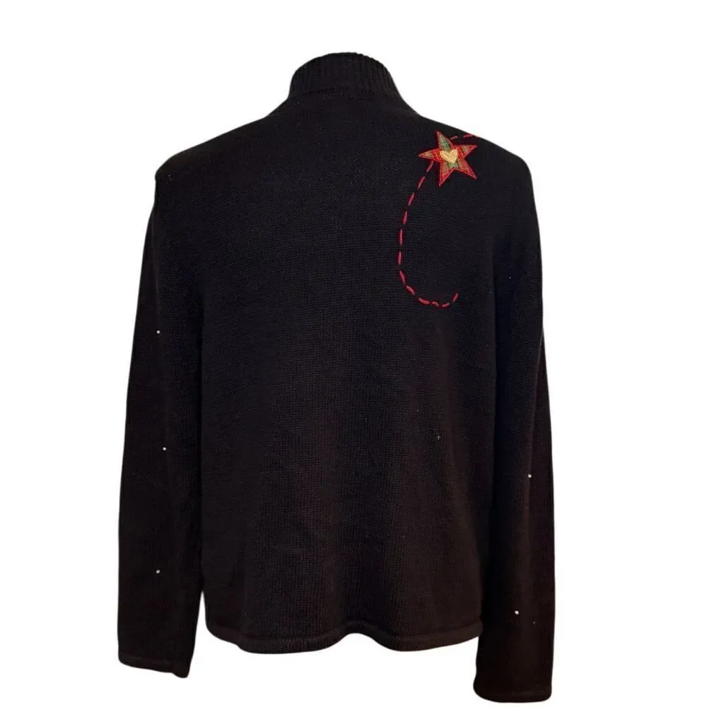 Pappagallo Christmas Cardigan Sz. M Full Zip High Collar Ugly Christmas Sweater